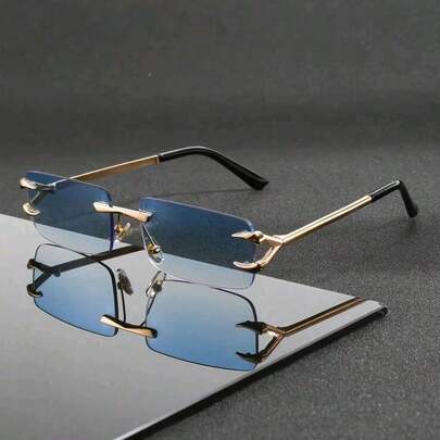 1 Pair Men's Metal Rimless Edged Personalized High-Fashion Glasses, Suitable For All Seasons, Outdoor Sports, Parties, Performances, Cycling, Driving, Summer Beach Vacation, Holiday Gifts, Daily Use