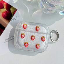 1-Pack Of Stylish Apple Earphone Cases Features An Exquisite Strawberry Knot Design, Strawberry Elements, And A Strawberry Pendant. It Is Shockproof, Protective, And Dustproof, Fashionable And Beautiful, Suitable For Daily Use By Teenagers And Young Adults, As Well As For Gifting. - White - View 7