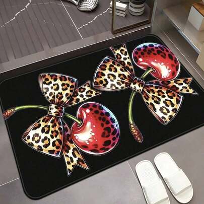 母亲节限量版：1 件樱桃图案加厚地毯，秋冬季加厚绒毛地毯，卧室、客厅装饰地毯，家居装饰，可水洗