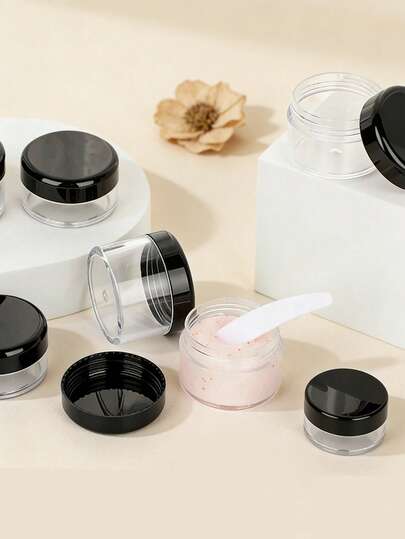 1/5/10个装圆形黑色0.35盎司宽口防漏塑料罐，带盖，优质可重复灌装旅行收纳空罐，便携式化妆品罐，适用于化妆品、面霜、精油、药膏、软膏等DIY制作，旅行洗漱用品，居家浴室梳妆台户外日常收纳，男女通用，美容礼品