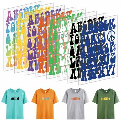 8 Tờ Hình Dán Chuyển Nhiệt Chữ Cái Lớn 2 Inch | Bảng Chữ Cái Hoàn Chỉnh từ A-Z với 8 Màu | Chọn gói màu đơn hoặc phối nhiều màu