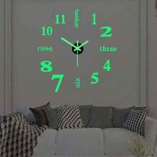 现代静音夜光数字挂钟 - 静音无滴答声，自粘式，复活节房间装饰钟，亚克力镜面设计，简约圆形钟，适用于客厅和书房，电池供电（不含电池） - 彩色 - 查看 9