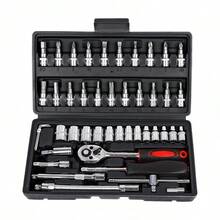 46pcs Automotive Repair Ratchet Wrench Tool Kit, Vehicle Maintenance Tool Set, Socket Wrench Repair Kit, Comprehensive Hardware Tool Set - A - View 5