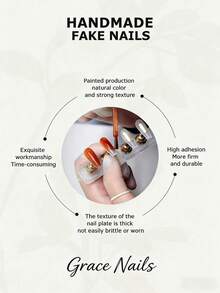 10片手工美甲贴纸，酒红色底色+粉色猫眼+波点，温柔又不失俏皮，适合女性日常生活 - 紅色 - 查看 8