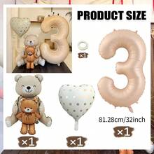 1/2/3/4pcs Sitting Brown Bear Balloon Set, Brown Base Balloons, Suitable For Birthday Party Atmosphere Decoration, Indoor Tabletop Gathering Arrangement, Wedding Ceremony & Theme Party Decor - Digital Bear - View 18