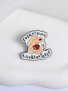 Inspirational "Everything Is Figureoutable" Coffee Puppy Healing Badge | Design With Eyes Closed Holding Cup And Motivational Text | Casual Accessory For Coffee Lovers And Office Workers, Suitable For Attaching To Coffee Sleeves And Canvas Bags - Multicolor - View 4