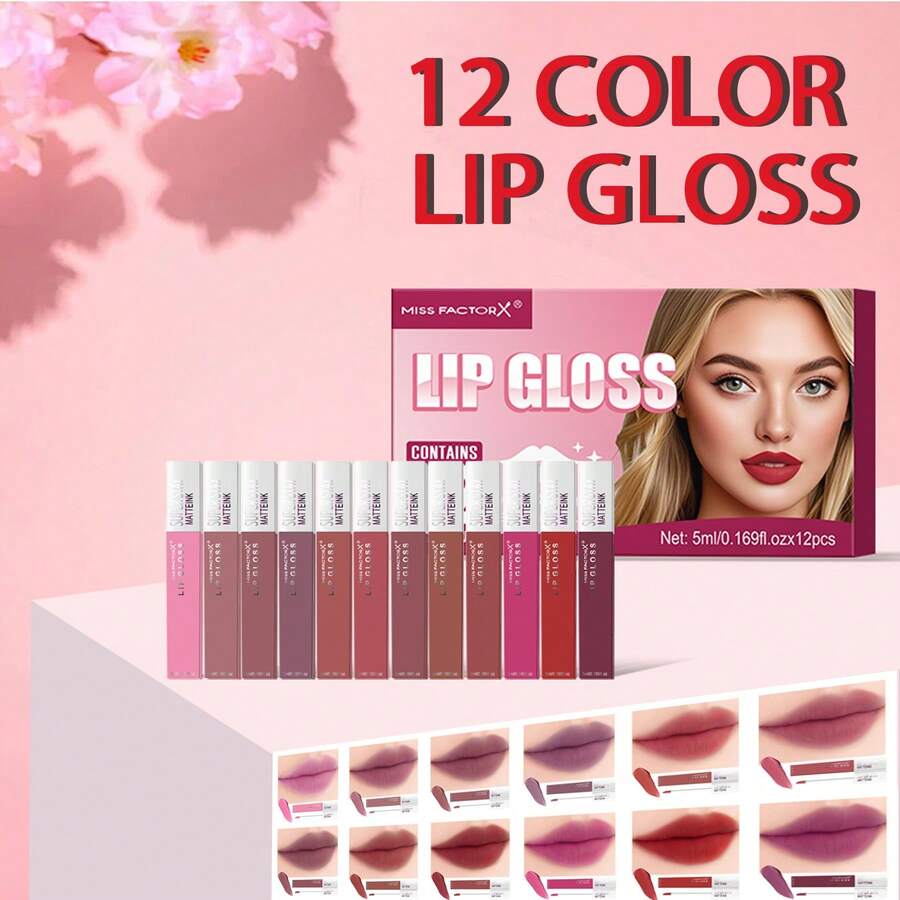 12-Piece/Set Lipstick Kit - 12 Shades Of Matte Lip Color, 24-Hour Long-Lasting, Plump & Full, Perfect Holiday Gift For Women - 12pcs Lip Gloss Set - View 1
