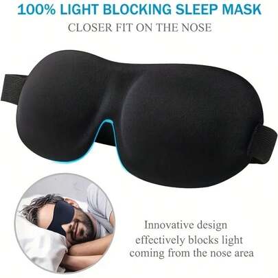Independently Packaged With Multiple Colors Of 100% Blackout 3D Sleep Goggles, Black Solid Color Design, Comfortable Adjustable Strap, Especially Suitable For Supine And Lateral Sleepers, Soft Sponge Fabric
