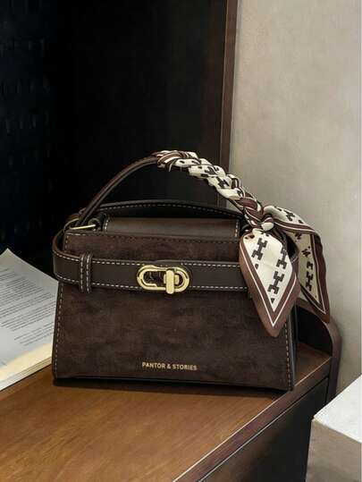 New Fashion Solid Color Women's High-Quality Handbag, Decorated With Letter Scarf, Magnetic Closure, Top Handle For Easy One-Hand Carrying, Adjustable Shoulder Strap For Shoulder Or Crossbody Wear, Spacious Interior Fits Keys, Lipstick And Daily Essentials, Suitable For Women, Female College Students, Commuting, Outings, Dates, Shopping, Travel, Business, And Everyday Use, A High-Quality Handbag Suitable For Any Occasion