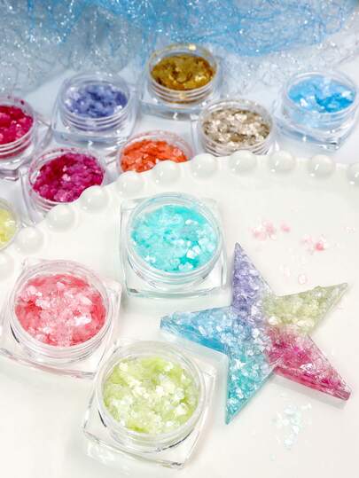 12色/套超薄美甲云母片套装，活力春夏色彩，炫彩美人鱼美甲用品，全息闪光DIY美甲装饰配件