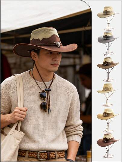 1pc Polyester Casual Hollow Out Patchwork Teardrop Shaped Unisex Hat, Suitable For Parties, Events, Gatherings, Daily Wear. (The Brim May Need Manual Adjustment If Deformed After Receiving The Product.)