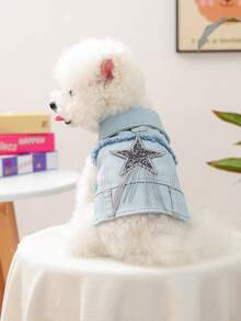 PETCIRCLE 1pc Pet Clothes, Dog Clothes For Small Dogs, Two-Leg Embroidered Dog Jacket, Dirt-Resistant Durable Dog Apparel - Tassel Star Jacket - Blue - View 1