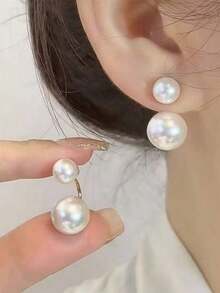 French Luxury Pearl Stud Earrings For Women Minimalist High End Design Hypoallergenic Gift For Her - trắng - Xem 1