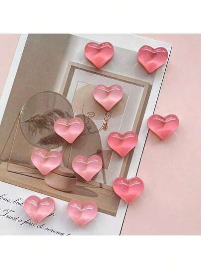 10 piezas de imanes de refrigerador de plástico con forma de corazón - Imanes decorativos multifuncionales para la cocina y el lavavajillas - Ideales para la decoración del hogar, imanes de refrigerador, decoración de oficina y muebles
