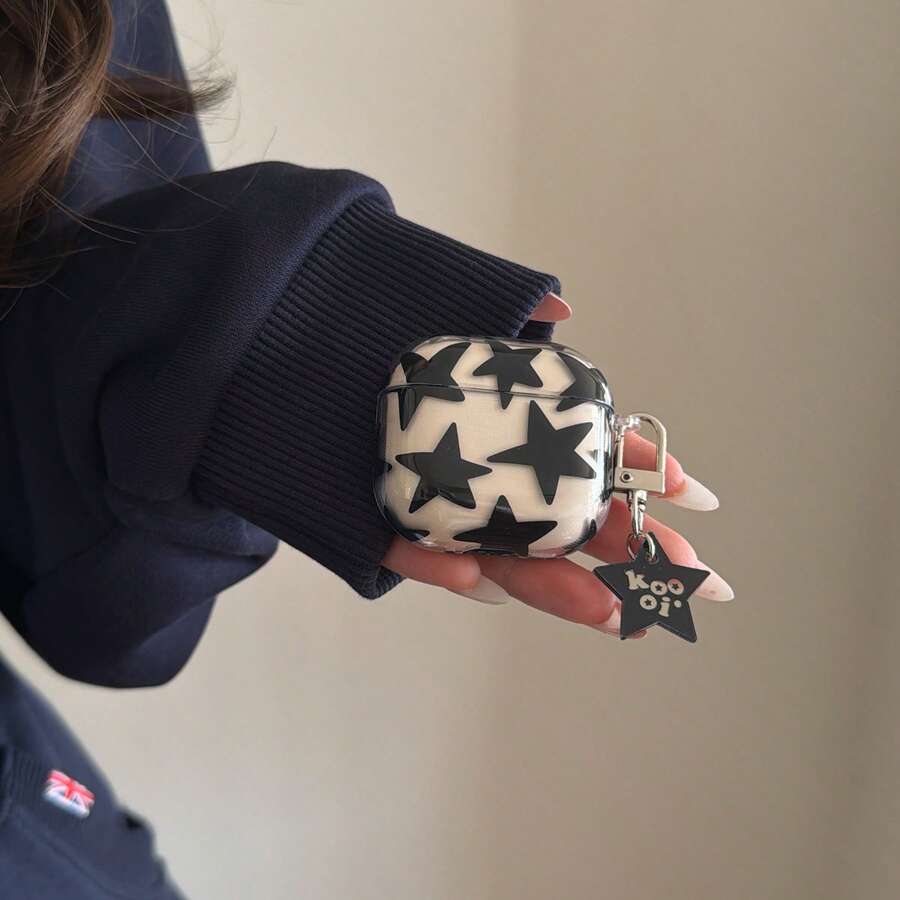 透明星形图案耳机保护套，亚克力防摔保护壳，兼容苹果Pro 3/2/4，节日礼物，适合送给女朋友 - 黑與白 - 查看 1