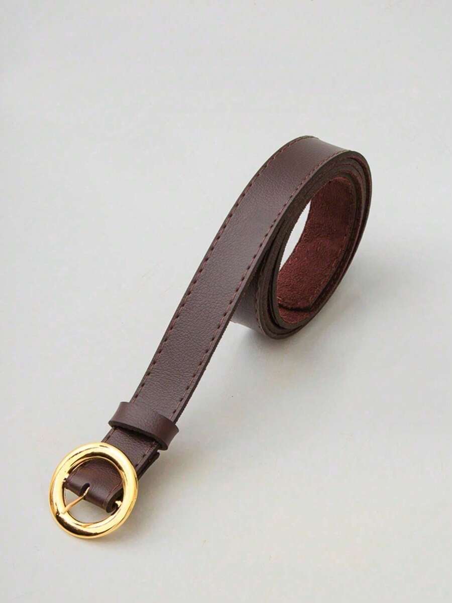 Women's Belt BOLINHA Gold Metal Synthetic Leather Minimalist Fashion Blogger Unisex Daily Use Simple Casual 2024 Popularity Beautiful Season Black White Brown Caramel Pink Current Size Stitched Occasional Versatile Decorative Vintage - 咖啡 - 查看 1