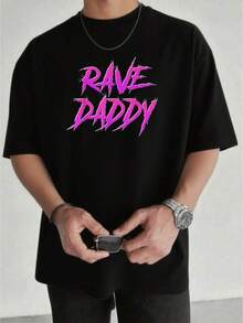 Graphic-Shirt Cotton Tees Size Plus,Techno Music EDM Party Raver Festival Rave Daddy-Shirt         Men's-Shirt Graphic Tees  Crop Tops  Outfits   Tops-Shirt ,Y2K,Oversized Shirt Men,Summer Tops - 黑色 - 查看 1