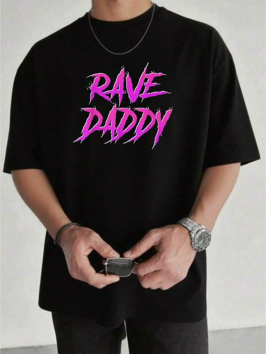 Graphic-Shirt Cotton Tees Size Plus,Techno Music EDM Party Raver Festival Rave Daddy-Shirt         Men's-Shirt Graphic Tees  Crop Tops  Outfits   Tops-Shirt ,Y2K,Oversized Shirt Men,Summer Tops - 黑色 - 查看 1