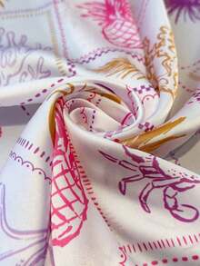 1pc Vintage Ocean Elements Starfish & Shell Lightweight Scarf, Women's Silk-Like Headscarf, Suitable For Beach, Street, Daily, Vacation, Decorative Ribbon - 薑黃 - 查看 5