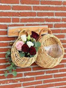 1 pieza Cesta colgante rústica tejida a mano, macetero de pared redondo de ratán natural para decoración interior y exterior, estilo granja, contenedor de maceta para flores frescas, plantas en maceta, velas, aperitivos y artículos varios, entrada, dormitorio, sala de estar, balcón, cesta de almacenamiento para decoración de habitación - A - Ver 8