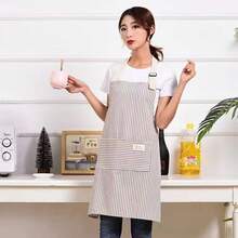 1pc Linen Apron, Striped Apron, Adult Kitchen Apron, Breathable Fashion Apron, Kitchen Supplies Oil-Proof Cooking Protective Apron With Adjustable Strap - Khaki - View 7