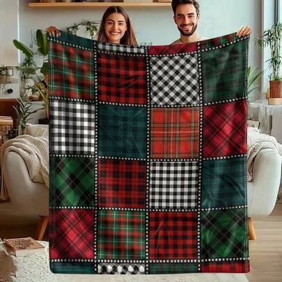 Chăn flannel họa tiết kẻ caro cổ điển mềm mại, ấm áp và thoải mái dành cho Giáng sinh - Thích hợp làm quà tặng cho ghế sofa, giường, xe hơi, văn phòng, cắm trại và mọi mùa.