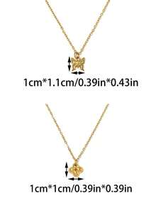 Mazuer 1件18K镀金不锈钢蝴蝶四叶花吊坠项链，法式简约锁骨链饰品，日常佩戴及女士礼物 - 彩色 - 查看 4