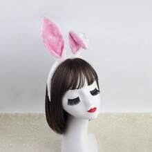 Cute Bunny Ears Headband & Tail Set - Fluffy Rabbit Costume For Easter Party - Pink - View 2