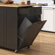 59" Rolling Kitchen Island Table With Power Outlet, Drop Leaf - Mobile Cart With Hidden Trash Cabinet & Towel Rack - Black - View 8