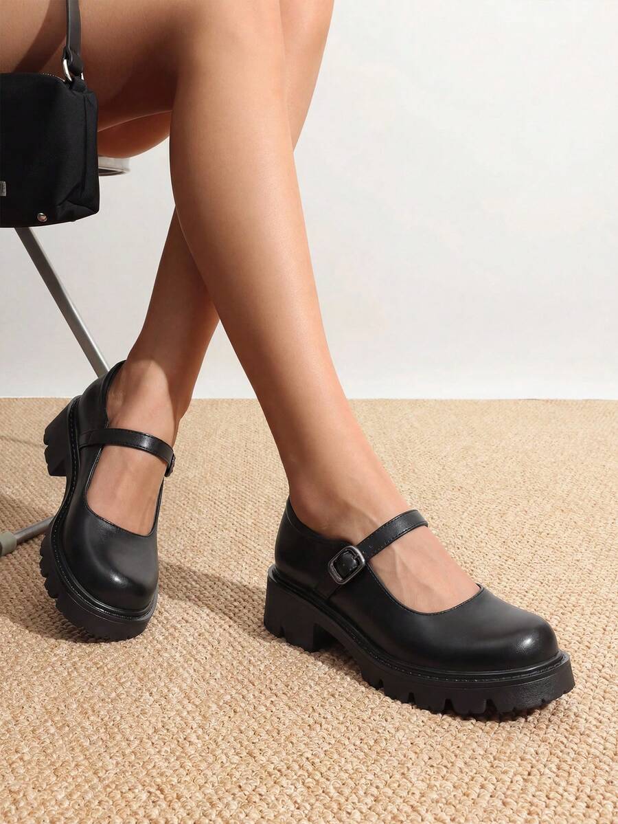 Women's Mary Jane Platform Shoes Closed Toe Chunky Block Low Heel Cute Vacation Shoes Back To School Shoes College Student Shoes - 黑PU - 查看 1