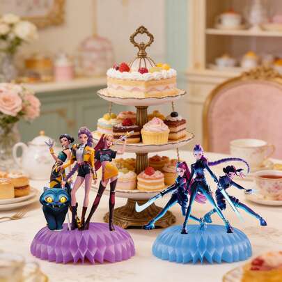 Hasbro Bộ 6 món trang trí bàn làm việc hình tổ ong chủ đề Anime HUNTR, phụ kiện dành cho người hâm mộ, phụ kiện anime, đạo cụ sự kiện, đồ trang trí thẩm mỹ K-POP, phù hợp cho người hâm mộ K-POP, lễ Phục sinh, tiệc sinh nhật, buổi gặp gỡ người hâm mộ, trang trí bàn dễ thương, trang trí phòng theo phong cách INS, đạo cụ chụp ảnh, đồ sưu tầm dành cho người hâm mộ, nguồn cảm hứng phong cách K-POP, quà tặng ngày lễ Phục sinh.