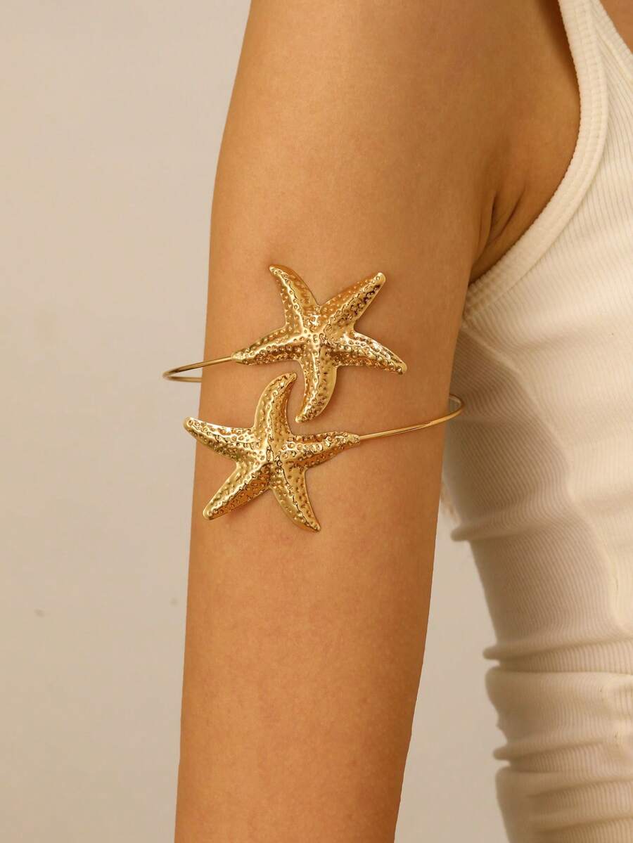 1pc Starfish Themed Minimalist Elegant Versatile Arm Cuff Accessory - Gold - View 1