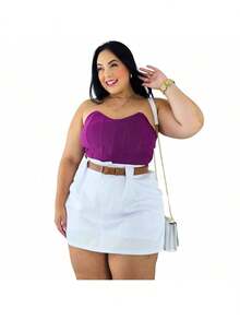 Short Skirt Plus Size Tailored With Belt Various Colors Summer - KIT 4 BLACK/WHITE/RED/BEIGE - View 5