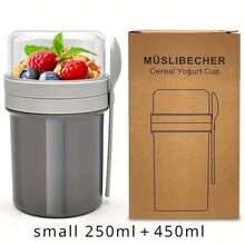 便携式水果沙拉、麦片和酸奶杯套装：防漏、可机洗，适合工作、学习和旅行 - 450毫升 + 250毫升，包含内置叉勺、密封酱料盒、微波炉适用（底层）和牛奶杯 - 彩色 - 查看 13
