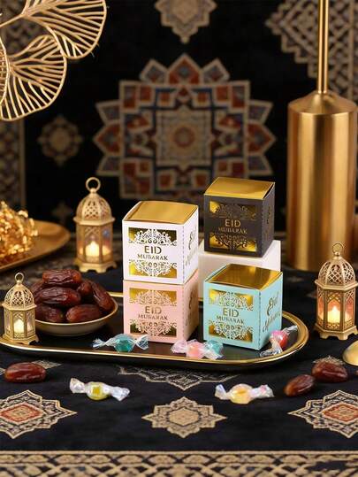 Hộp giấy rỗng hai lớp, 10 chiếc/gói, dùng làm quà tặng cho lễ Eid Al-Adha, Eid Mubarak, đựng kẹo và bánh quy.