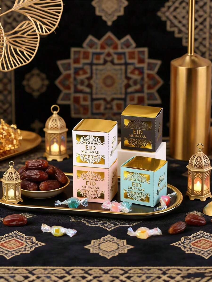 Hộp giấy rỗng hai lớp, 10 chiếc/gói, dùng làm quà tặng cho lễ Eid Al-Adha, Eid Mubarak, đựng kẹo và bánh quy. - Xem 1