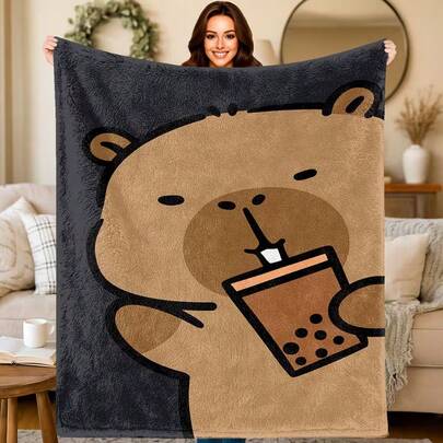 1pc Cozycuddle Super Soft Flannel Blanket, Featuring Cartoon Capybara Design - Modern Style, Suitable For All Seasons, Great Gift For Adults, Families, Birthdays And Couples - Versatile For Bed And Sofa