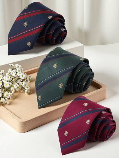 1pc Crown Striped Formal Necktie, Suitable For Business, Casual, Wedding, Party, Holiday Gift