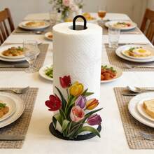 10.24-Inch Cast Iron Tulip Tissue Holder - No Drilling Required, Surface Mount, Festival Decoration, Suitable For Kitchen, Bathroom, And Party, Sturdy Iron Structure, Perfect For Festival Celebrations, Mother's Day Gift Decoration - Multicolor - View 2