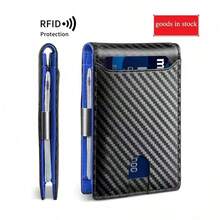 En stock Porte-cartes multi-cartes à rabat avec motif en fibre de carbone style européen, étui à cartes minimaliste - Portefeuille pour homme - Voir 9
