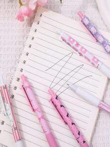 Pink Lace Bow Ballpoint Pen, Black Neutral Pen With Cute Cartoon Print, Girly Stationery - Sets - View 4
