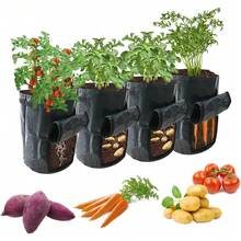 Bộ 3 túi trồng khoai tây dung tích 3/5/7 gallon, thích hợp trồng khoai tây, cà rốt, cà chua, dưa chuột và các loại rau khác, có nắp lật và tay cầm. - màu đen - Xem 5