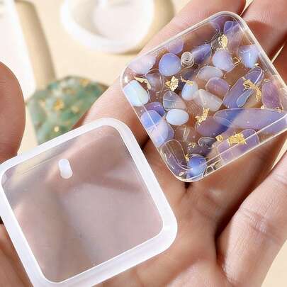 Bộ khuôn silicon làm mặt dây chuyền móc khóa - Khuôn trang trí hình tròn và hình chữ nhật bằng nhựa epoxy pha lê, mặt dây chuyền hoa khô.