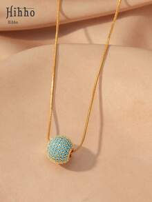 Hihho 1pc Minimalist Chic Inlaid Zirconia Spherical Pendant Necklace, Delicate Jewelry Gift For Women, Party & Holiday - 3D Sphere - View 16