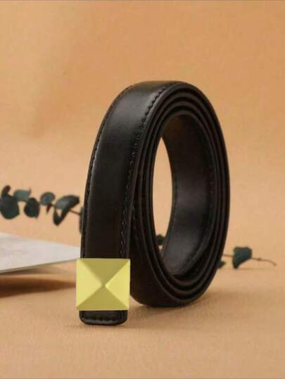 Designer Creative Gold Alloy Buckle Women's Belt, Elegant For Dresses, Jeans, Suitable For Workplace, School, Daily Wear