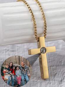 Customized Personalized Projection Photo Necklace For Men, Couples Matching, Can Insert Photo Inside, Ideal Memorial Gift For Father, Boyfriend, Also Suitable For Halloween And Christmas Jewelry Gifts - Multicolor - Style 3 - View 11
