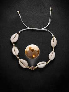 Custom Photo Projection Cowrie Shell Braided Rope Bracelet | Adjustable | Personalized Beachy Gift For Couples - Multicolor - View 3