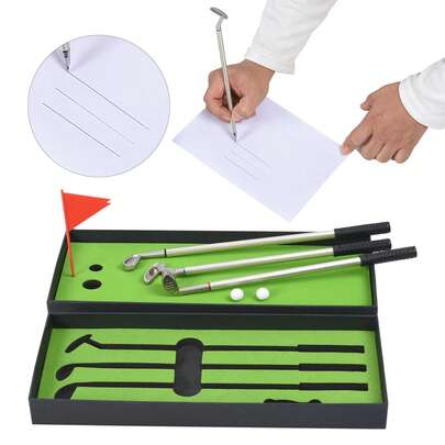 迷你高尔夫球杆、圆珠笔、高尔夫球笔、棋盘游戏、趣味礼品、桌面摆件、文具和高尔夫配件组合、高尔夫游戏礼品套装