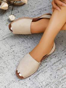 Women's Casual Fashion Vacation Style Summer Slip-On Backstrap Flat Sandals, Suitable For Daily Commute, Beach, And Other Summer Outfits - Beige - View 3