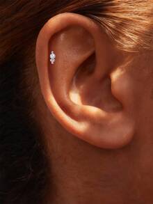 EleRunis 1PC 0.1ct Moissanite Diamond 925 Sterling Silver Round Bead 18K Gold Plated Flat Back Cartilage Helix Threaded Piercing Fine Jewelry For Daily Wear Wedding Party Engagement Anniversary Valentine's Day - Silver - View 4